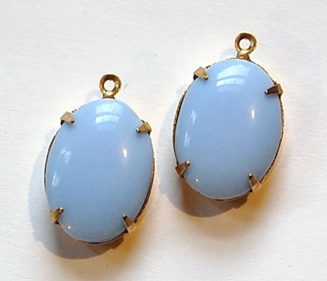 Vintage Opaque Light Blue Stone in 1 Loop Brass Setting