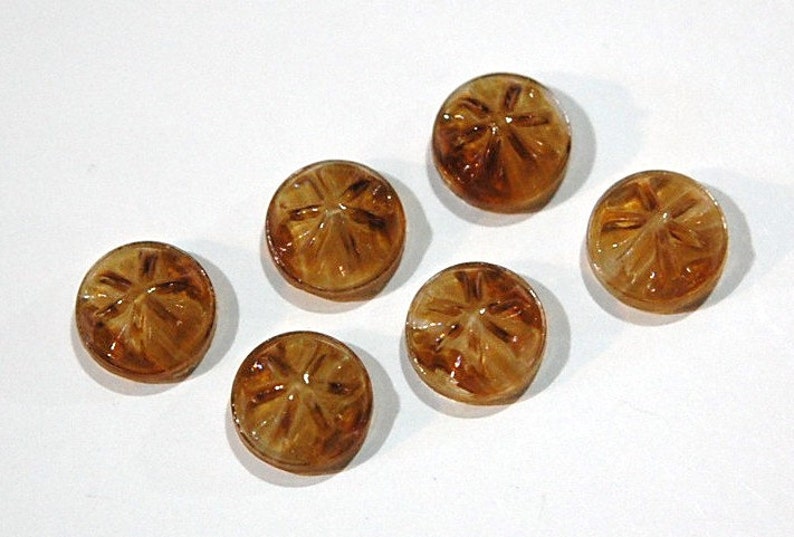 Vintage Etched Top Topaz and White Glass Cabochons 10mm cab813A image 1