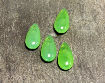 14x7mm Green Opal Czech Teardrop Glass Beads (10)