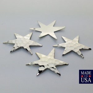 1 Hole Hammered Silver Plated Star Pendant Drops (4) mtl411B