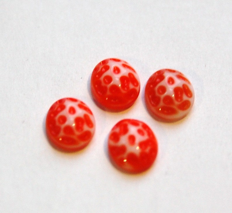 Vintage Orange and White Glass Textured Cabochons 10x8mm cab729C image 2