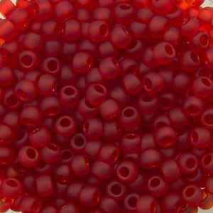 May include: A close-up image of a pile of small, round, red glass beads. The beads have a matte finish and are approximately 6mm in diameter.