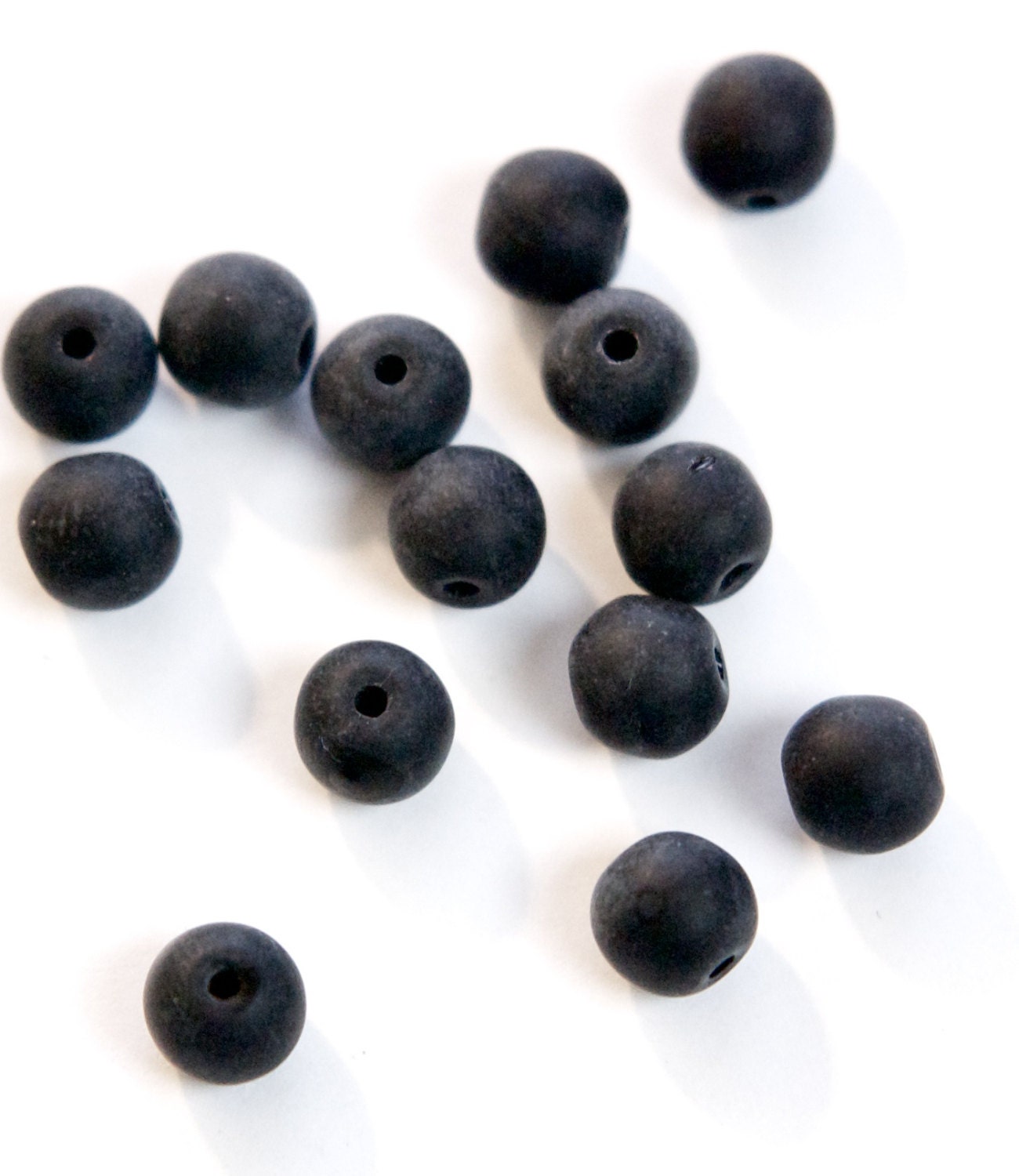 Vintage German Matte Black Glass Beads 7 8mm Grm056a Etsy