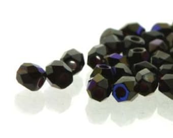 2mm Jet Azuro True 2 Czech Faceted Fire Polished Glass Beads (2g)