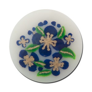 Vintage White with Blue Flowers Cabochons Japan 13mm cab380E