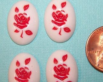Vintage Red on White Rose Cabochon cab032E