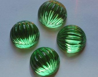 Vintage Green Ribbed Plastic Melon Cabochon 18mm cab395A