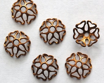 Lacy Raw Brass Heart Design Bead Caps 10mm (6) mtl058