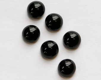 Czech Domed Black Glass Cabochons 7mm (8) cab701L