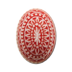 Vintage Etched Mosaic Red and White Cabochons 18x13mm (6) cab714