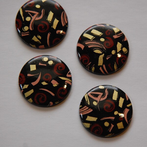 Vintage Black with Pink Mod Design Cabochon 25mm (4) cab008E