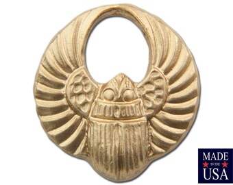 Small Raw Brass Egyptian Scarab Hoop Charms Drops (8) mtl030A