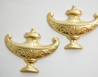 Aladdin or Genie Lamp Urn Raw Brass Stampings (2) mtl343