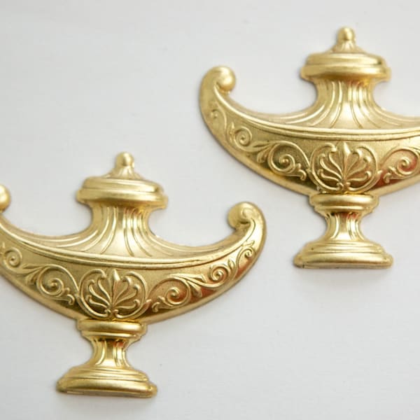 Aladdin or Genie Lamp Urn Raw Brass Stampings (2) mtl343