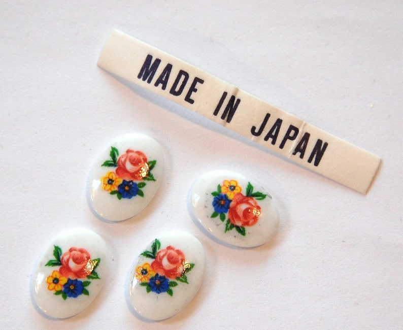 Vintage Floral Flower Cabochons Japan 14x10mm 4 cab425G image 1