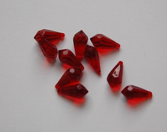 13x6mm Ruby Faceted Acrylic Teardrops (12)