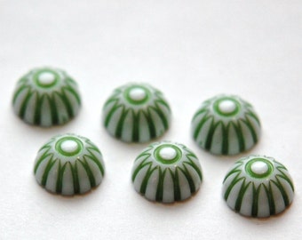 Vintage Green and White Domed Cabochons 12mm (6) cab408B