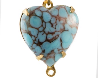 15mm Turquoise Matrix Glass Heart Set Stones in 2 Loop Setting