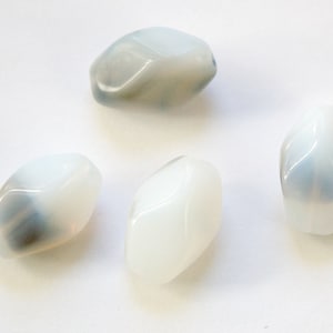 Vintage Milky White with Smokey Black Gray Pinched Oval Glass Beads  (4) grm072A