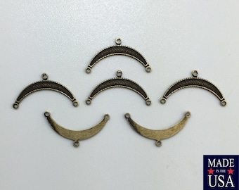 3 Loop Brass Ox Plated Small Crescent Pendant Connectors 20x10mm (6) mtl028D