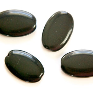 Vintage German Large Black Oval Glass Beads grm054B
