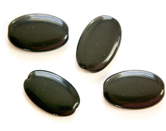 Vintage German Large Black Oval Glass Beads grm054B