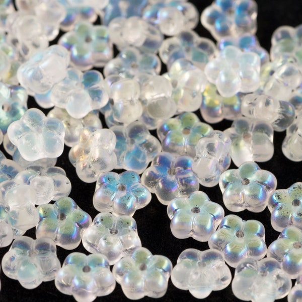 7mm Crystal AB Czech Daisy Flower Glass Beads (50)