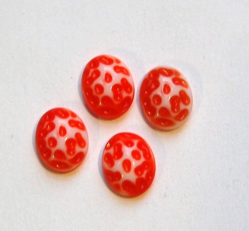 Vintage Orange and White Glass Textured Cabochons 10x8mm cab729C image 1