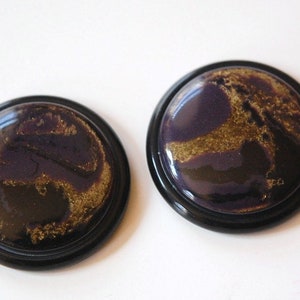 Vintage Black Purple and Gold Swirled Acrylic Cabochons 30mm cab639