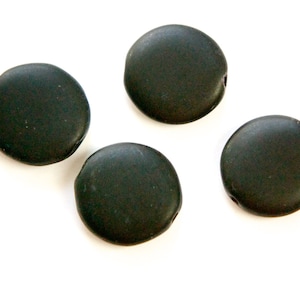 Vintage German Matte Black Coin Disc Glass Beads grm054A
