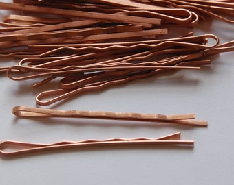 vintage Copper Coated Bobby Pins Wavy (10) mtl119B