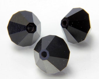 6mm Jet Black Bicone Czech Faceted Glass Beads (25)