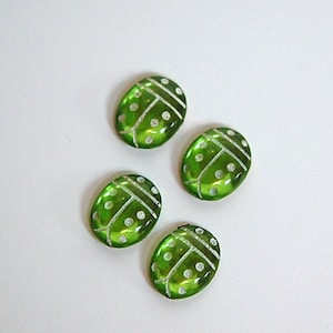 Peridot Green and White Glass Lady Bug Cabochons (4) cab781P