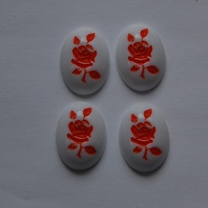 Vintage Orange on White Rose Cabochons cab032B