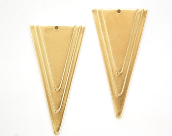 1 Bottom Hole Raw Brass Large Layered Deco Triangle Pendant (6) mtl200D