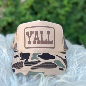 NEW cream and tan multi-patch trucker hat with a \