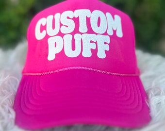 Custom trucker hat, women’s trucker hat, custom puff print hat