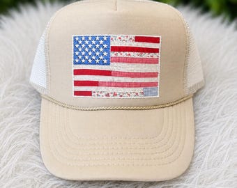 American flag hat, women’s trucker hat, lake hat, river hat, 4th of July hat
