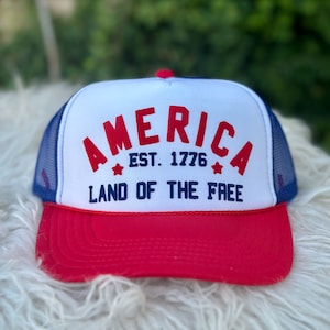 America land of the free trucker hat, women’s trucker hat, lake hat, river hat, 4th of July hat