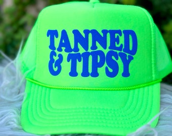 Tanned and Tipsy trucker hat, women’s trucker hat, lake hat, river hat, vacation hat
