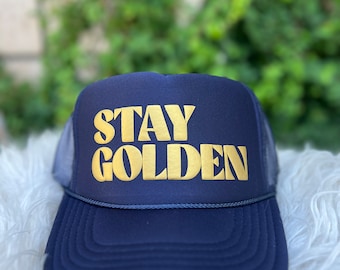 Stay Golden trucker hat, women’s trucker hat, navy trucker hat, lake hat, river hat