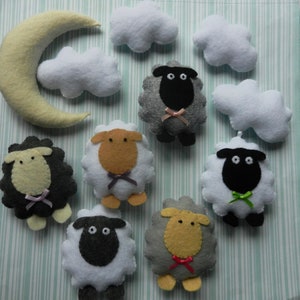 Felt Jumping Sheep Moon and Cloud Baby Mobile Plushies by BabyFeltGreat