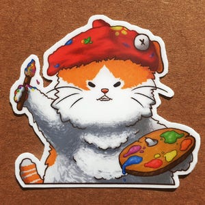 Chat Peintre Sticker Vinyle – Autocollant Créatif et Mignon pour Artistes