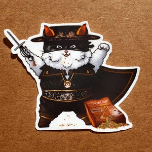 Chat Zorro Sticker Vinyle – Autocollant unique pour Ordinateurs, Carnets, Gourdes
