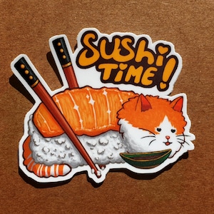 Chat Sushi Sticker Vinyle – Autocollant unique pour Ordinateurs, Carnets, Gourdes