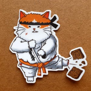 Chat Karaté Sticker Vinyle – Autocollant unique pour Ordinateurs, Carnets, Gourdes
