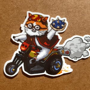 Chat Motard Sticker Vinyle – Autocollant unique pour Ordinateurs, Carnets, Gourdes