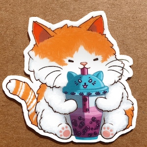 Cat Bubble Tea Vinyl-Aufkleber – einzigartiger Aufkleber für Computer, Notebooks, Wasserflaschen