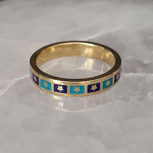 Gold Plated Silver Ring With Star Figures and Enamel