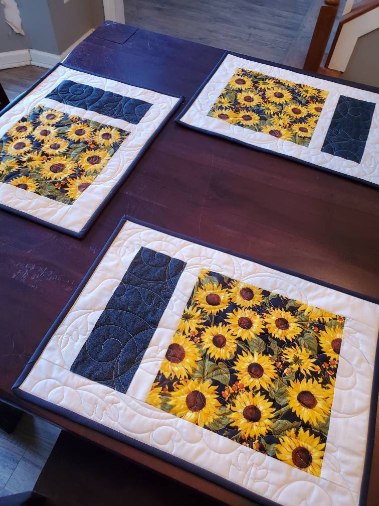 Sunflower Quilted Placemats Yellow Black Green Natural Etsy.de